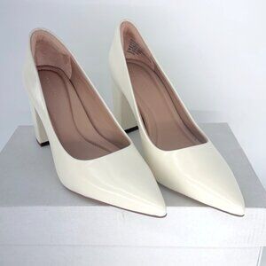 Nordstrom Noppopy-Lea Ivory Block Heel Pumps Leather Pointy Toe Shoes Size 8